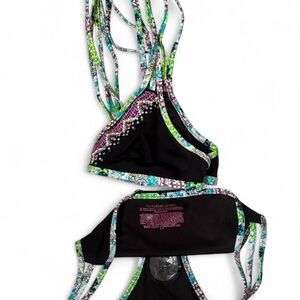 Victoria's Secret Black Bikini with Multicolor Floral Trim